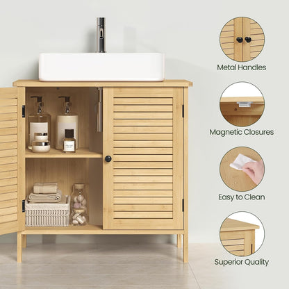 EUGAD Bamboo Bathroom Vanity Cabinet with 2 Doors