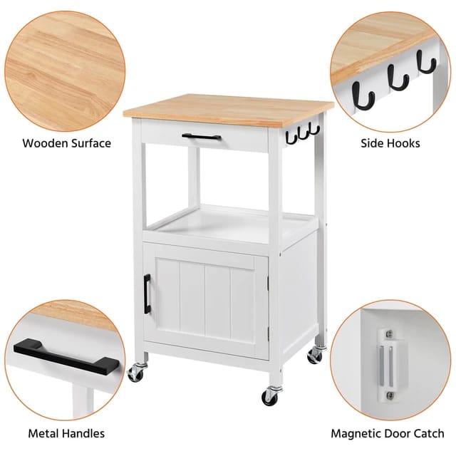 Yaheetech Kitchen Trolley on Wheels, Serving Trolley with Cabinet and Shelf,