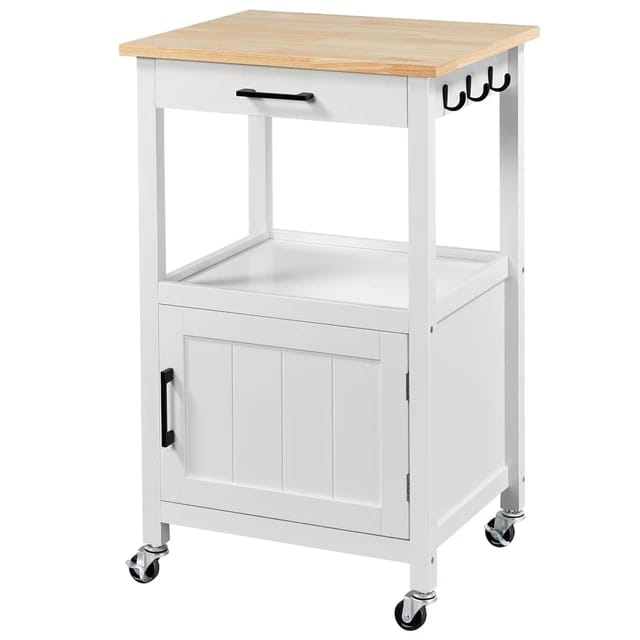 Yaheetech Kitchen Trolley on Wheels, Serving Trolley with Cabinet and Shelf,