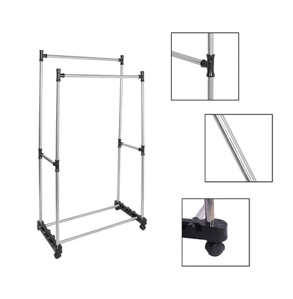 Double Pole Adjustable Clothes Rack