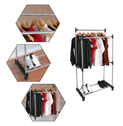 Double Pole Adjustable Clothes Rack