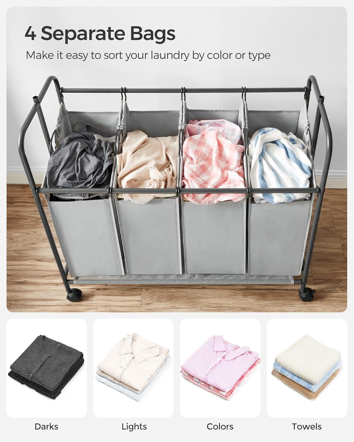 SONGMICS 4-Section Laundry Sorter