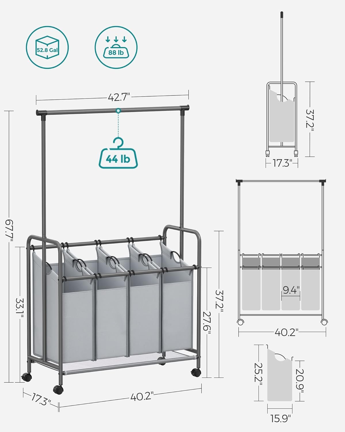 SONGMICS 4-Section Laundry Sorter