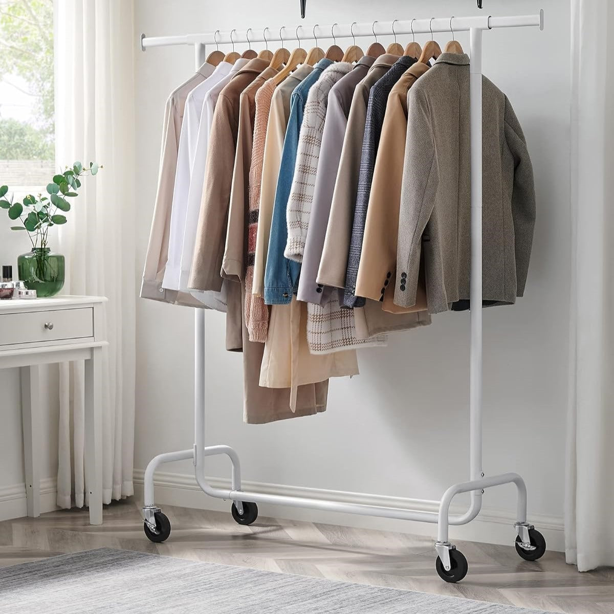 SONGMICS White Clothes Rack with Wheels