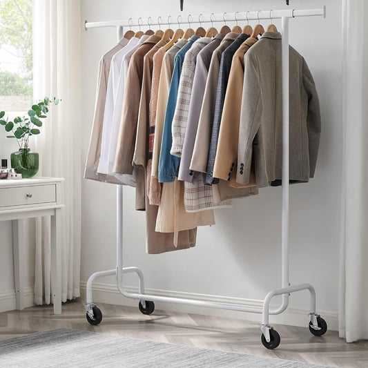 SONGMICS White Clothes Rack with Wheels