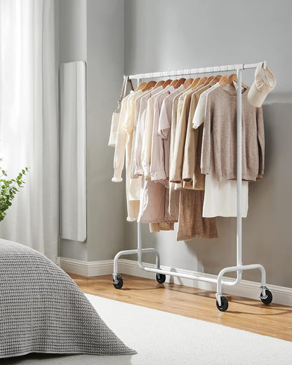 SONGMICS White Clothes Rack with Wheels