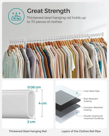 SONGMICS White Clothes Rack with Wheels
