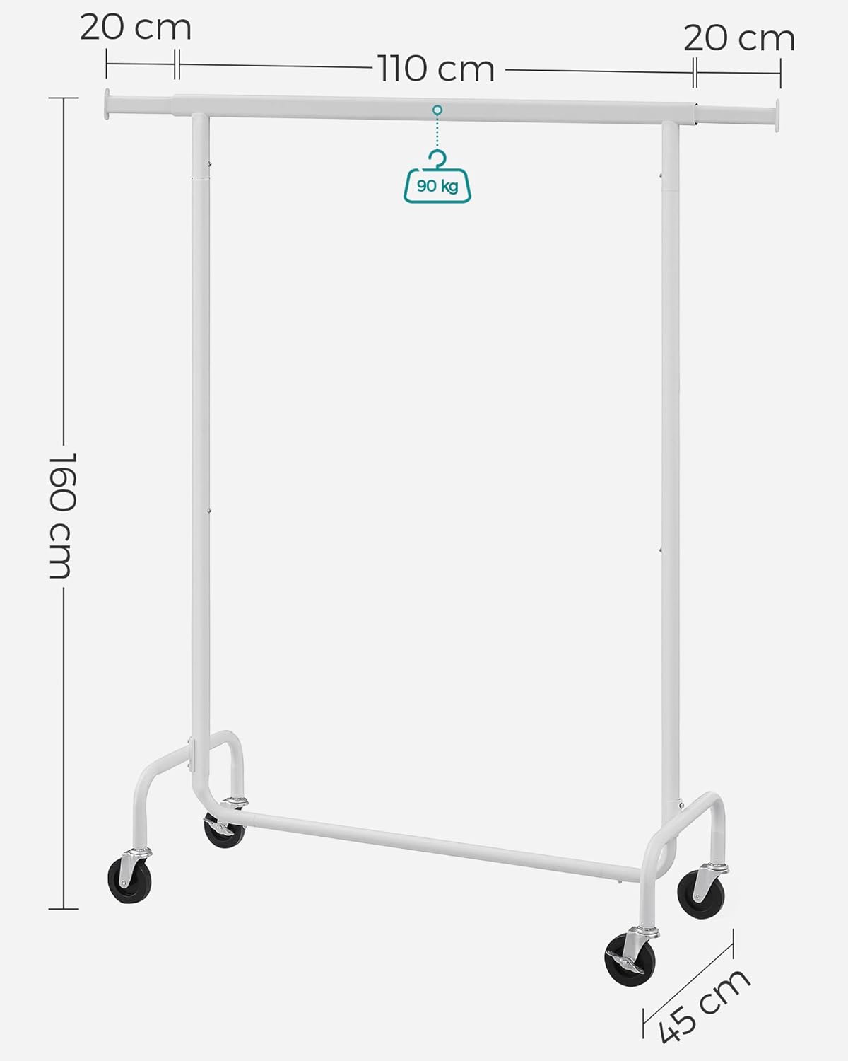 SONGMICS White Clothes Rack with Wheels