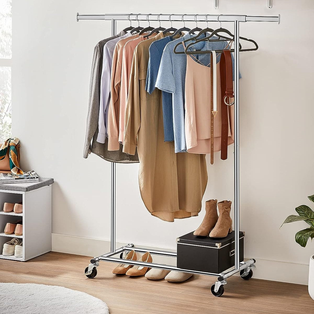 SONGMICS Silver Clothes Rack on Wheels