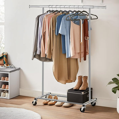 SONGMICS Silver Clothes Rack on Wheels
