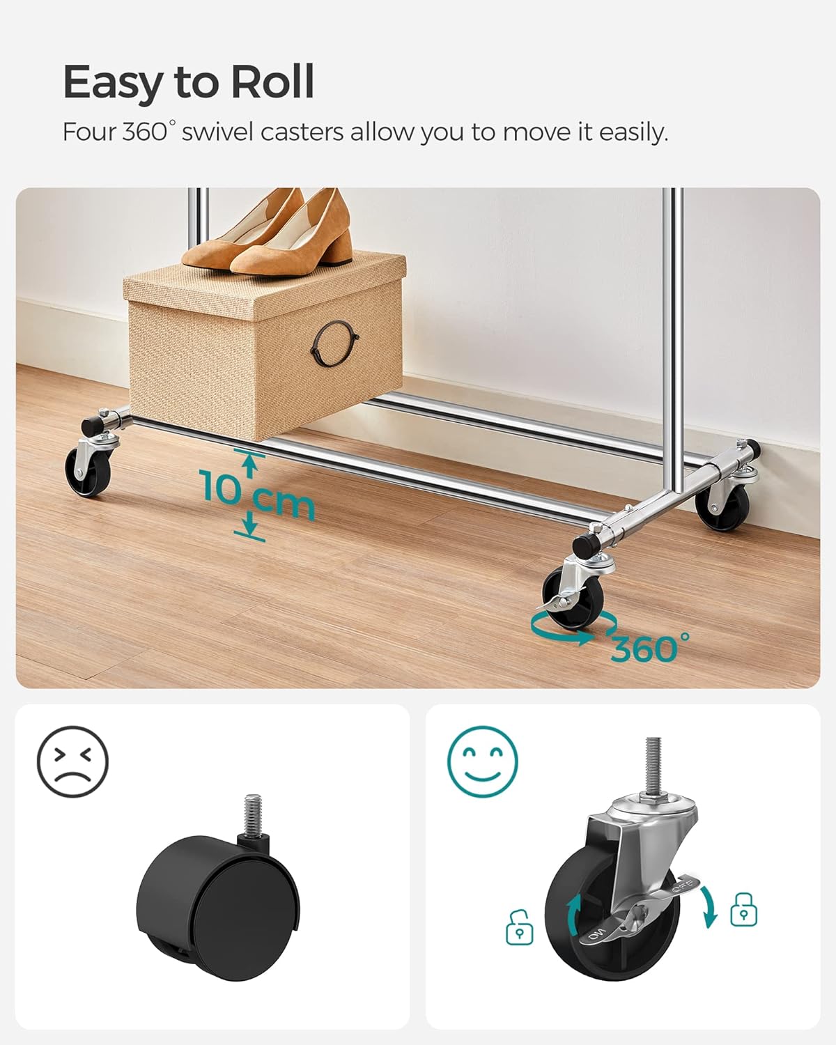 SONGMICS Silver Clothes Rack on Wheels
