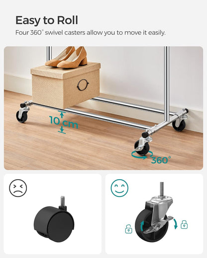SONGMICS Silver Clothes Rack on Wheels