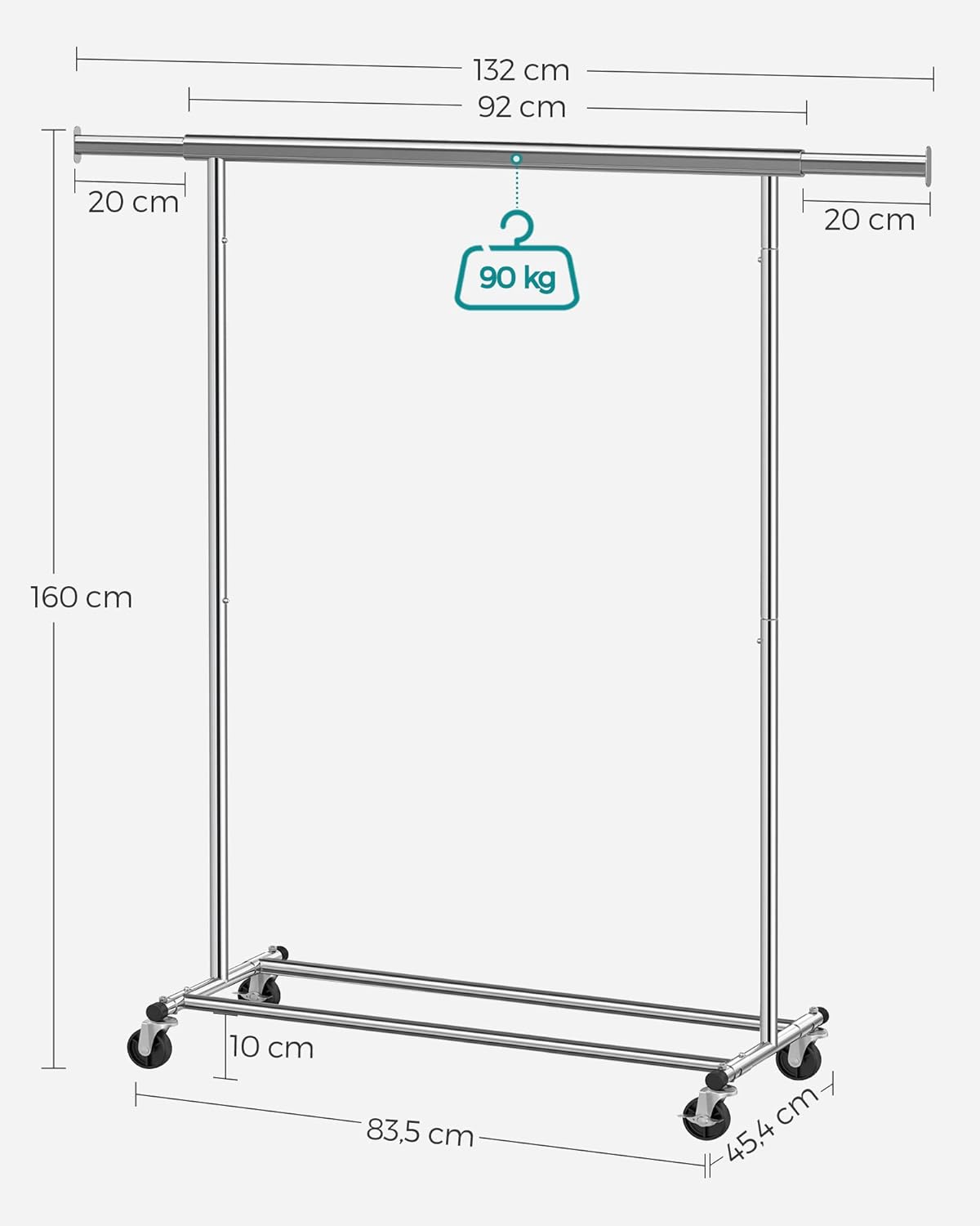 SONGMICS Silver Clothes Rack on Wheels