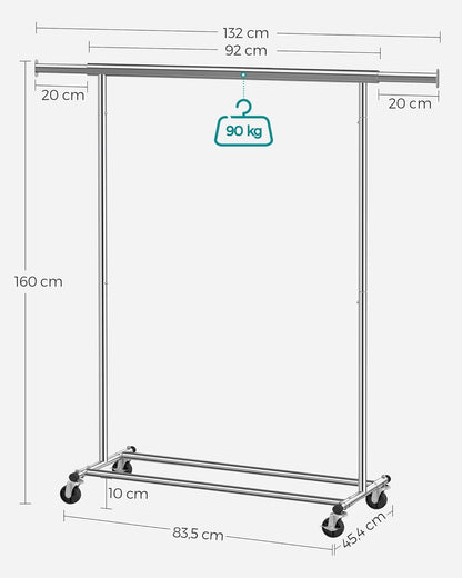 SONGMICS Silver Clothes Rack on Wheels