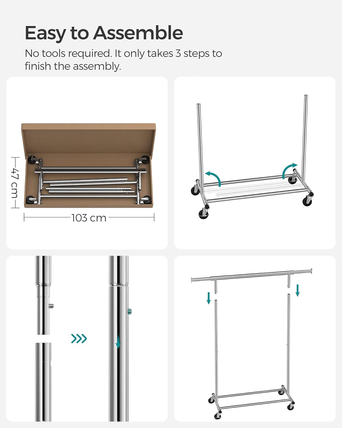 SONGMICS Silver Clothes Rack on Wheels