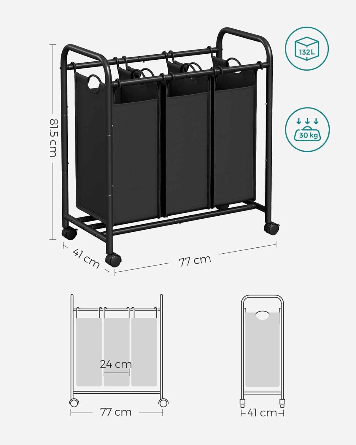 SONGMICS Laundry Basket with 3 Compartments