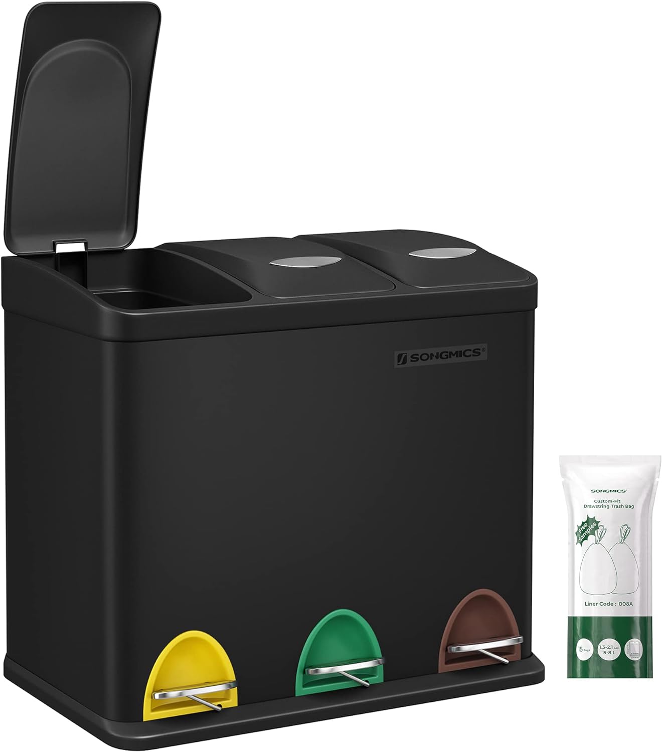 SONGMICS Pedal Bin, 3 Metal Rubbish Bin