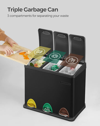 SONGMICS Pedal Bin, 3 Metal Rubbish Bin