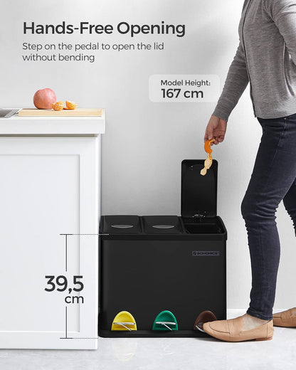 SONGMICS Pedal Bin, 3 Metal Rubbish Bin