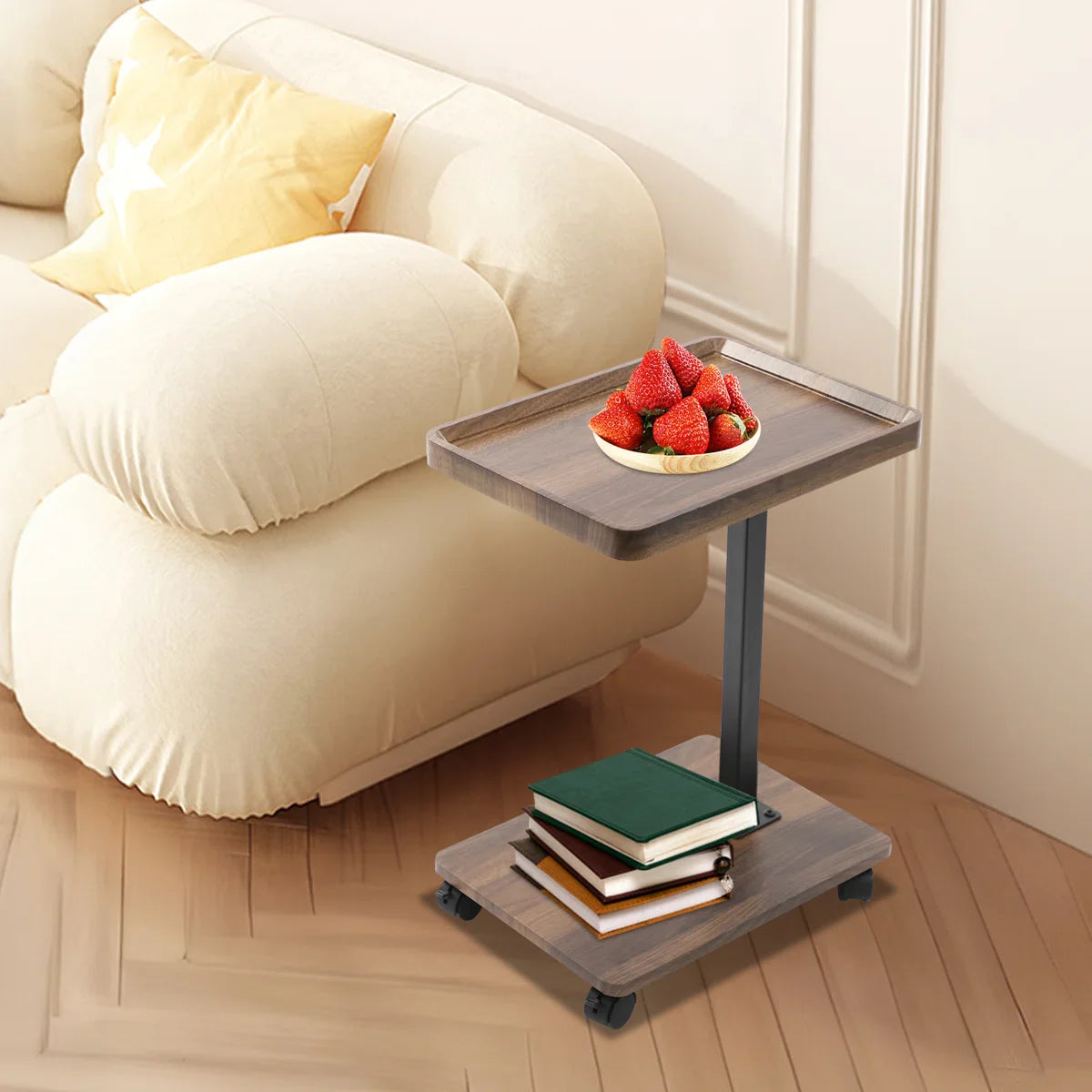 C-Shaped Side Table with Storage Shelf