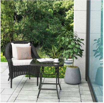 WOLTU Folding Metal Side Table with Tempered Glass Top (Z-PNT8145BLK)