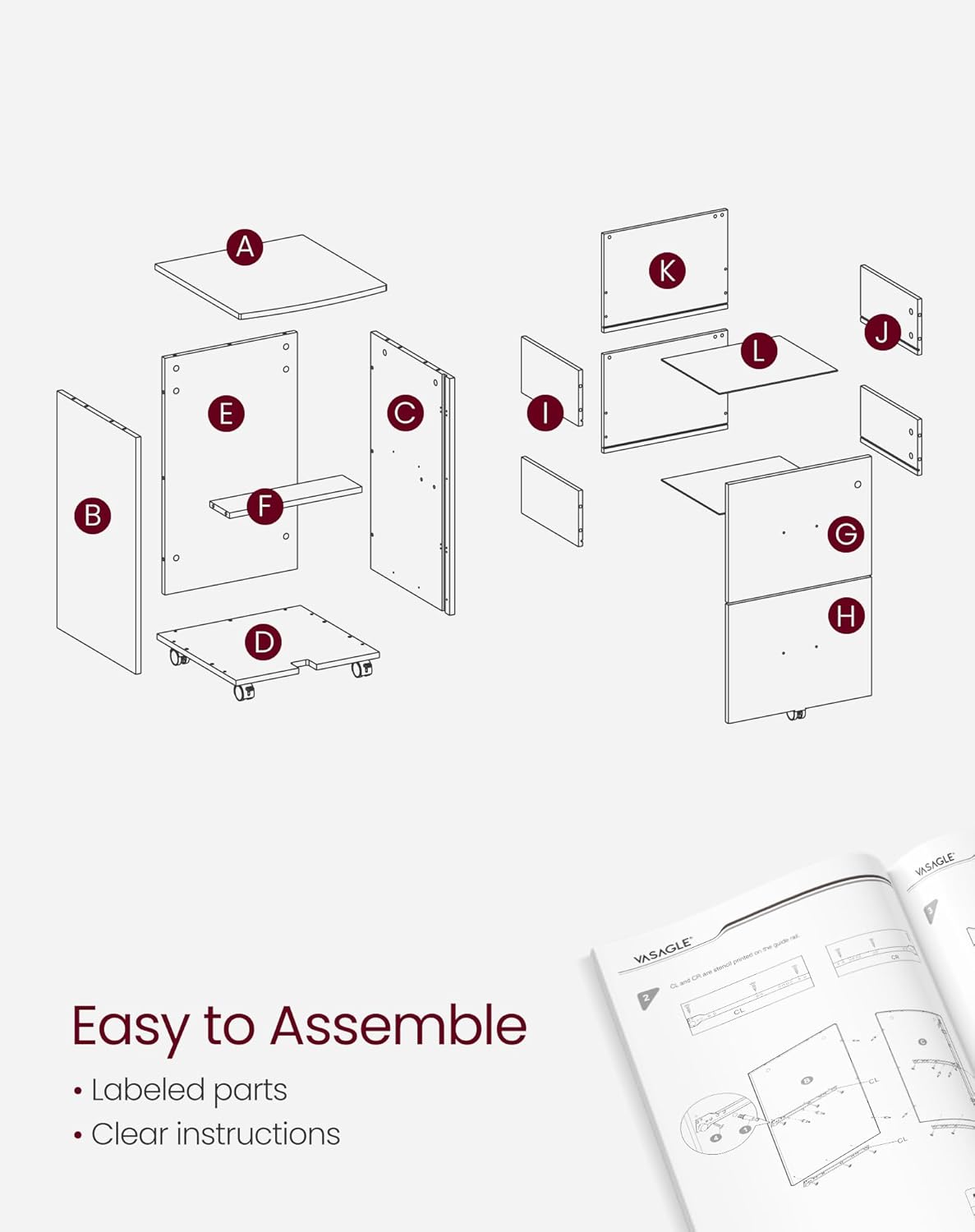 VASAGLE 2-Drawer File Cabinet