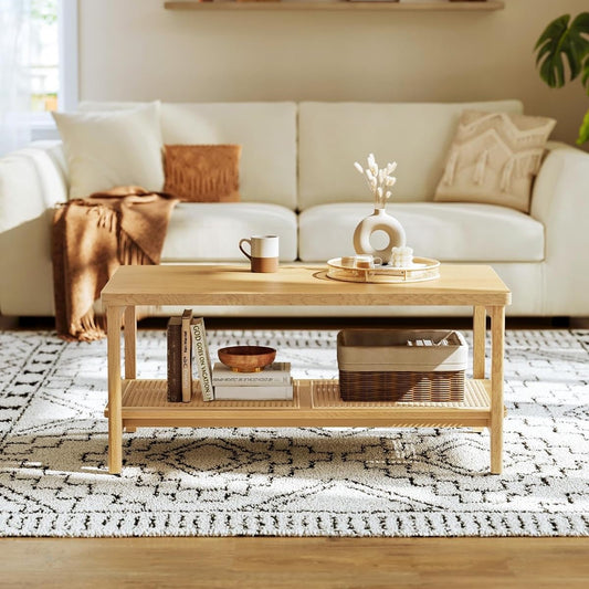 VASAGLE 2-Tier Coffee Table with Storage