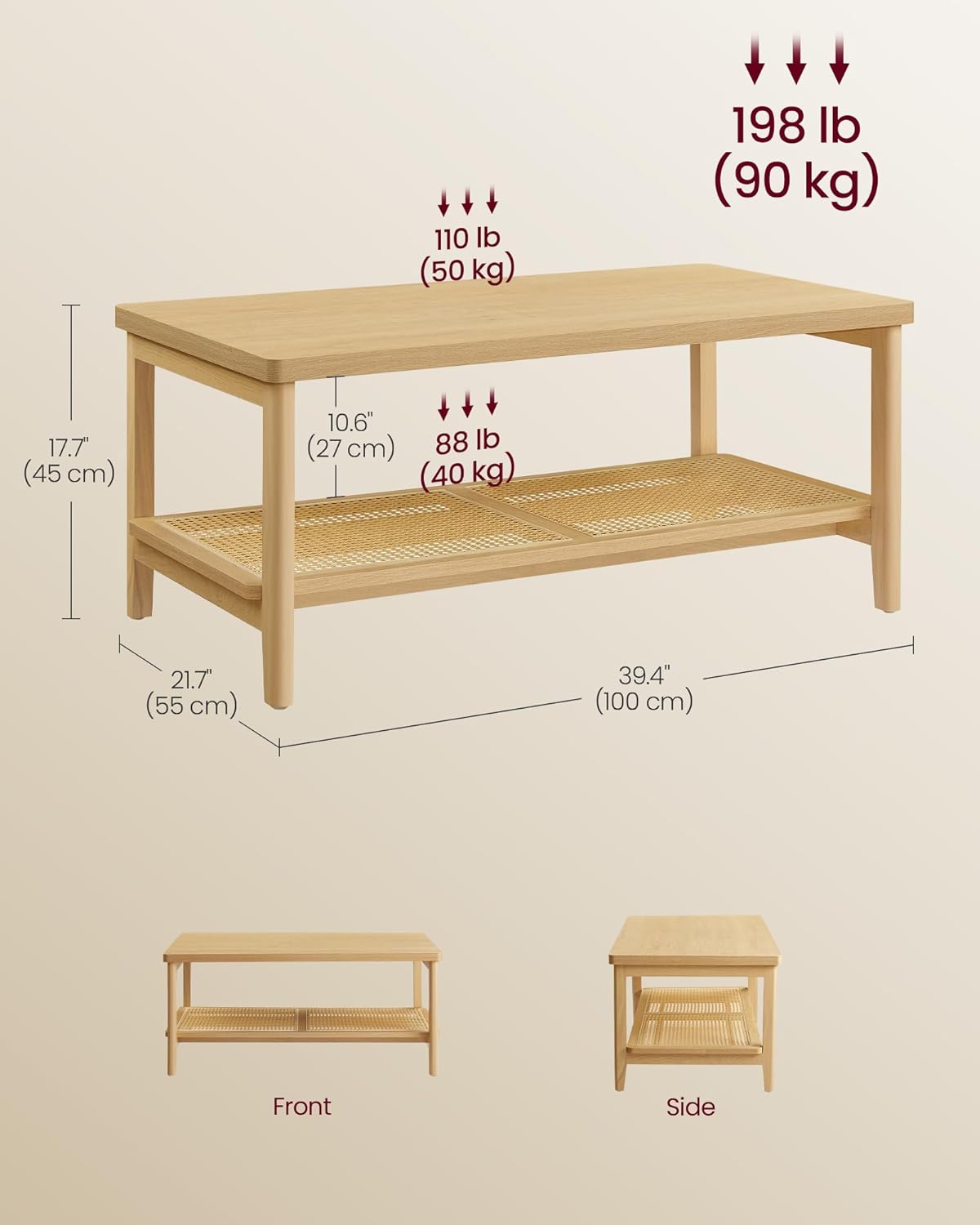 VASAGLE 2-Tier Coffee Table with Storage