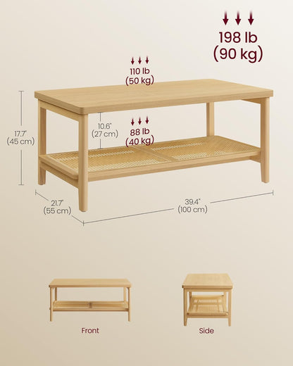 VASAGLE 2-Tier Coffee Table with Storage