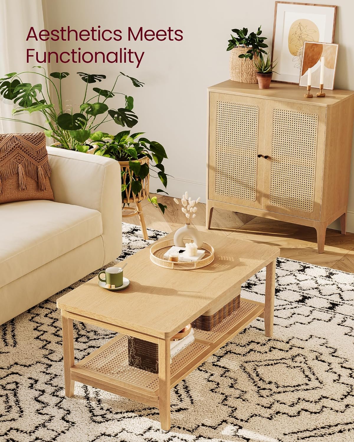 VASAGLE 2-Tier Coffee Table with Storage