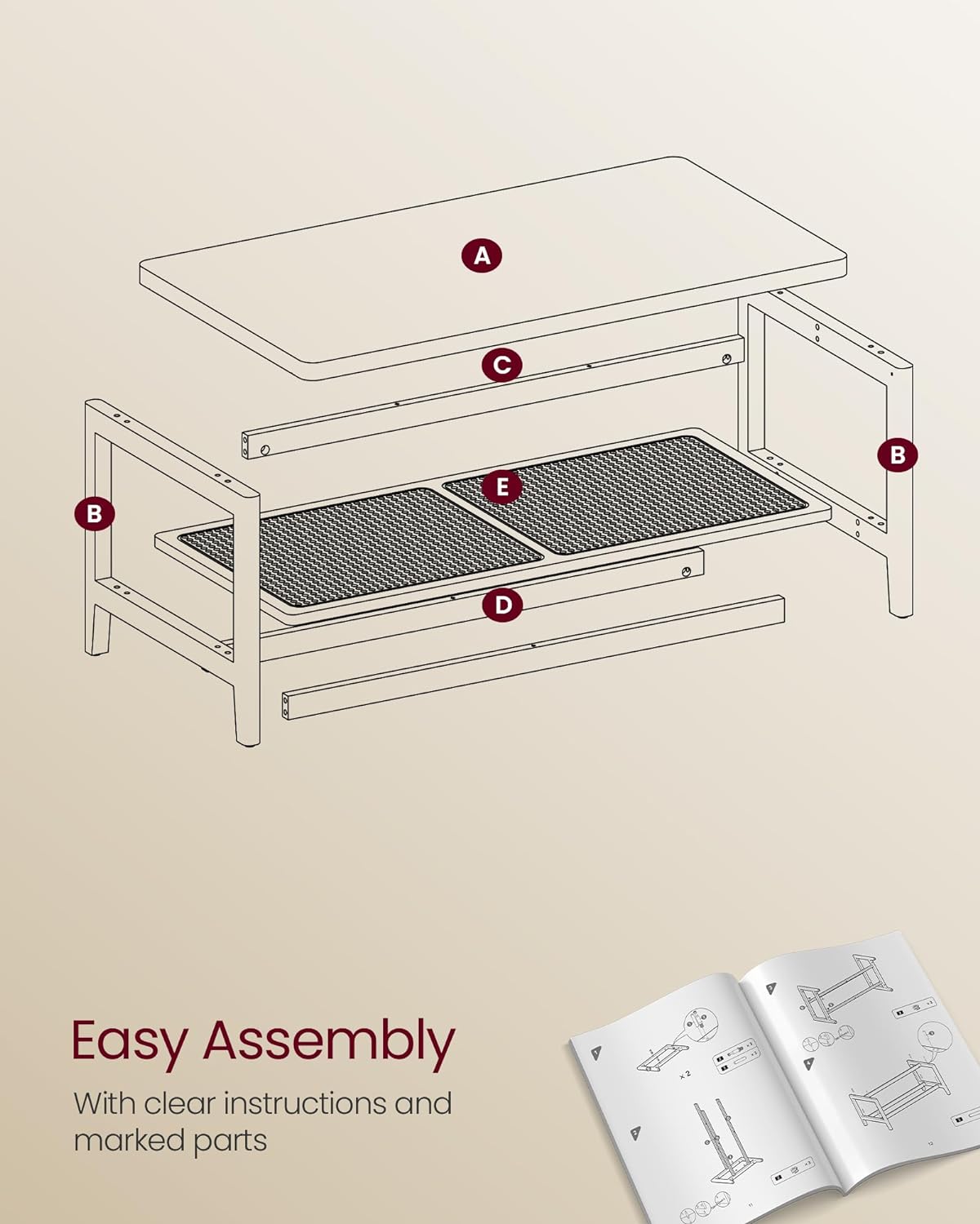 VASAGLE 2-Tier Coffee Table with Storage