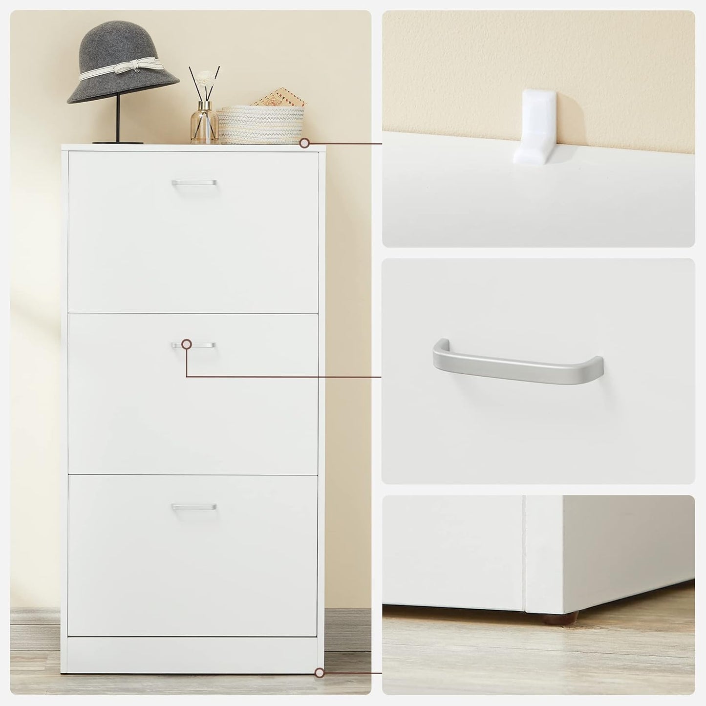 VASAGLE 3-Tier Wooden Shoe Cabinet