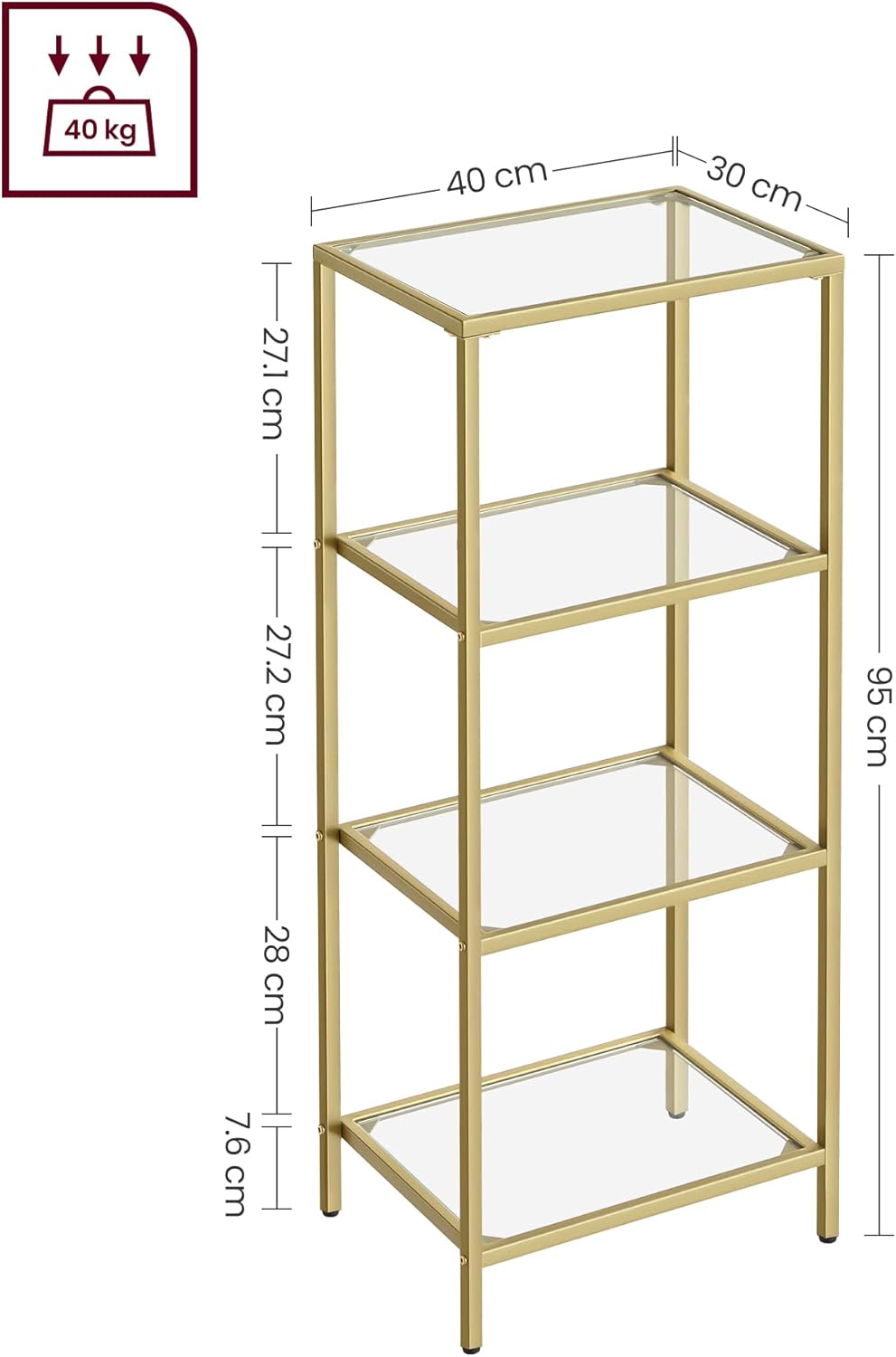VASAGLE 4-Tier Glass Shelf