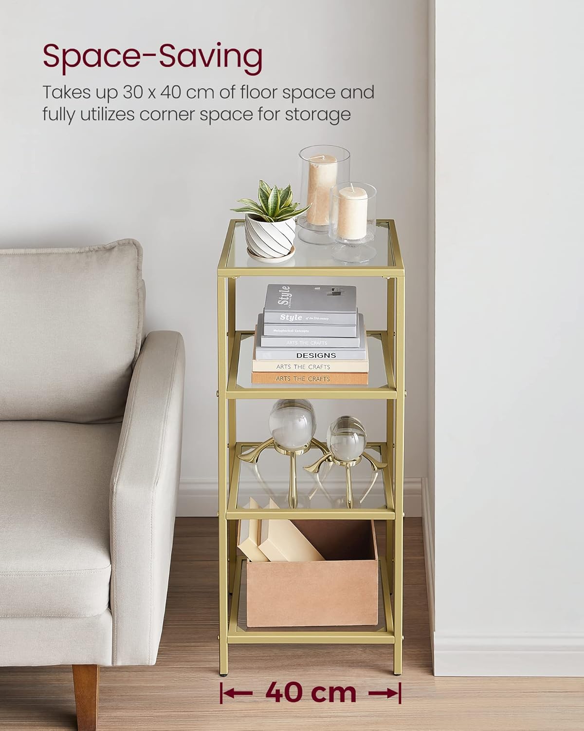 VASAGLE 4-Tier Glass Shelf