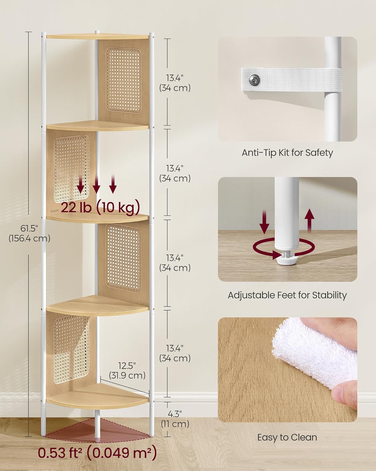 VASAGLE 5-Tier Corner Shelf
