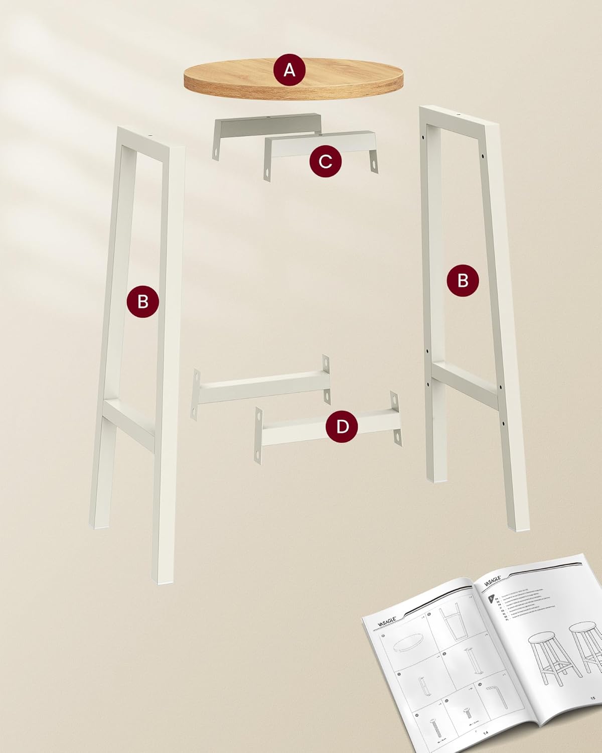 VASAGLE Set of 2 Bar Stools