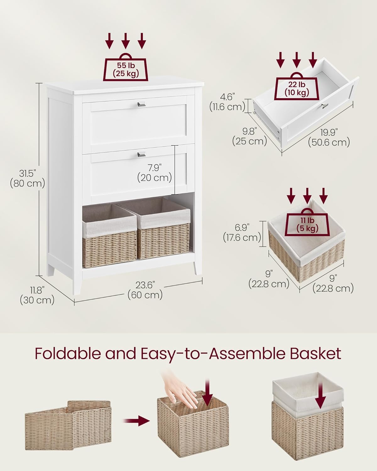 VASAGLE Bathroom Cabinet UBBC545W02