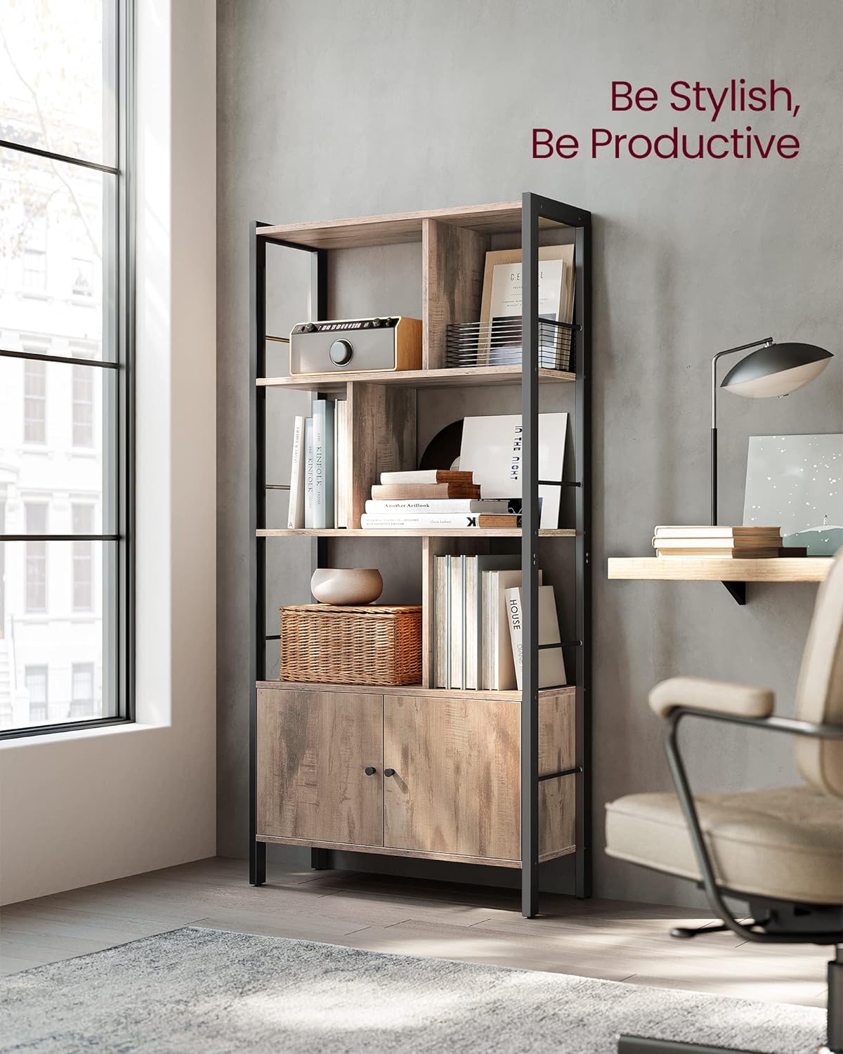 VASAGLE Large Bookcase with Doors