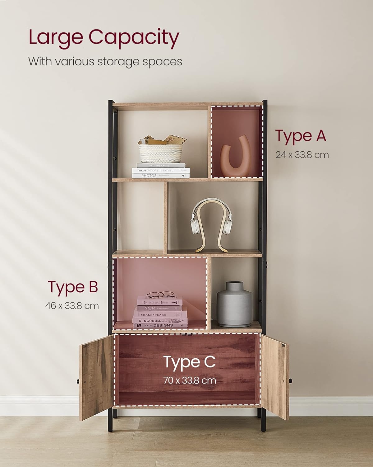 VASAGLE Large Bookcase with Doors