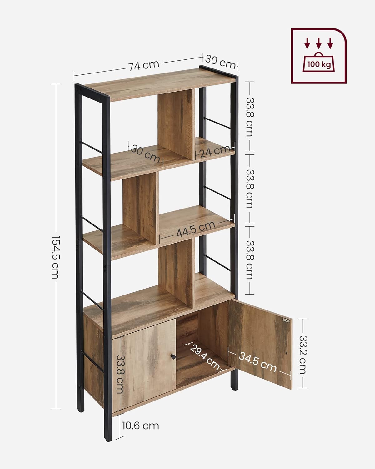 VASAGLE Large Bookcase with Doors