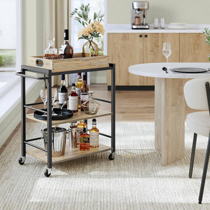 VASAGLE  Serving Cart with Removable Tray,