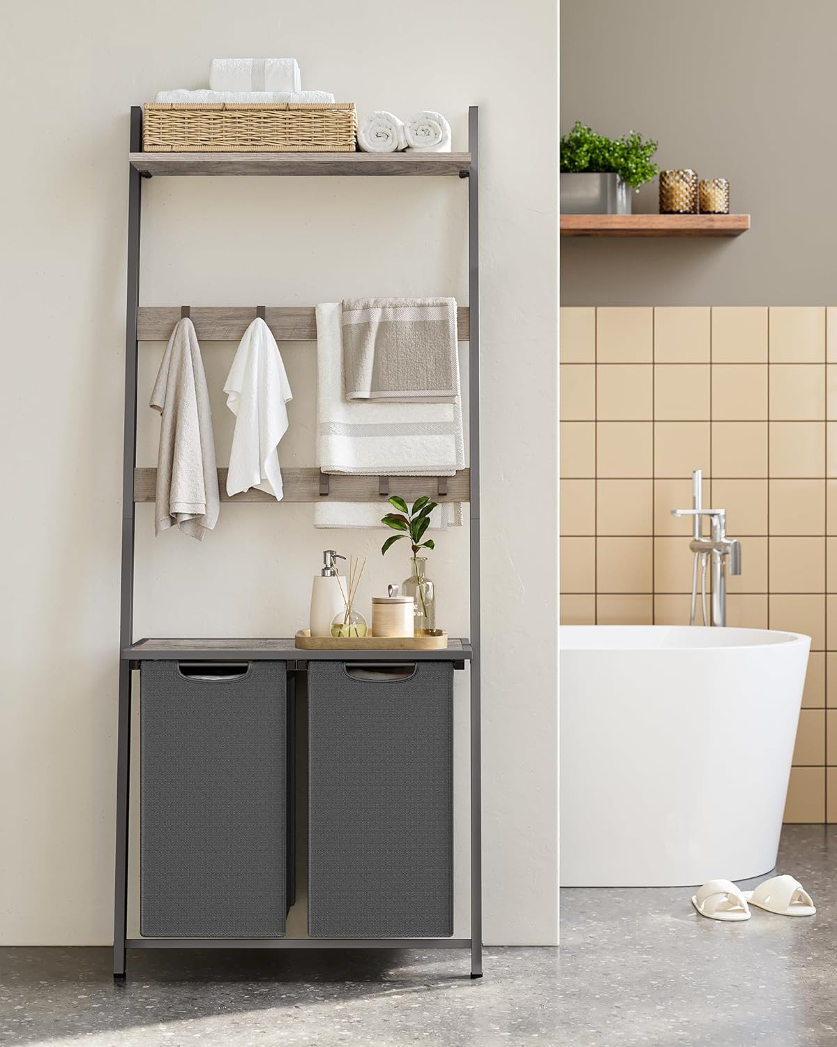 VASAGLE 2 Laundry Hamper with Blanket Ladder