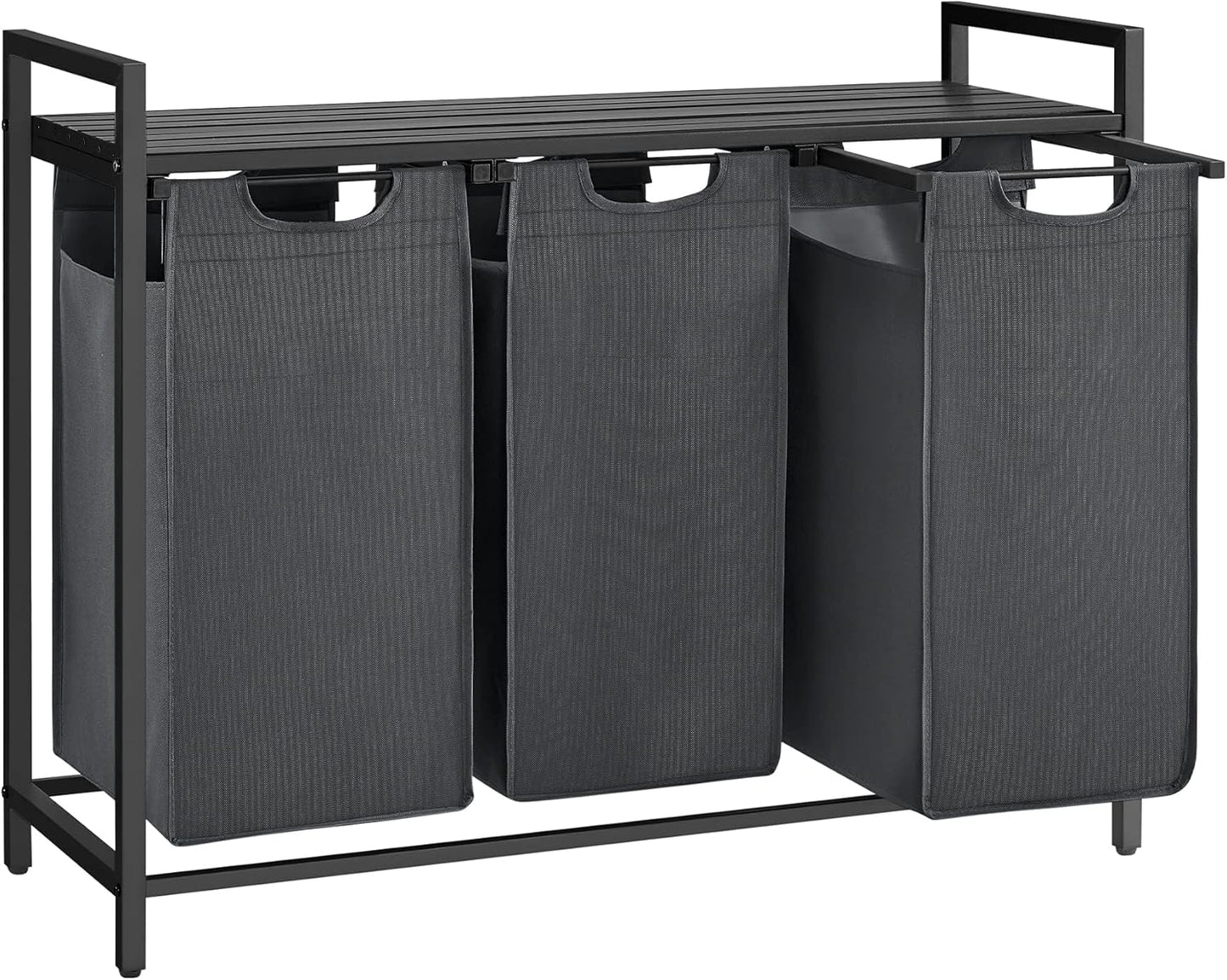 VASAGLE Black Laundry Basket, 3 Compartments 2