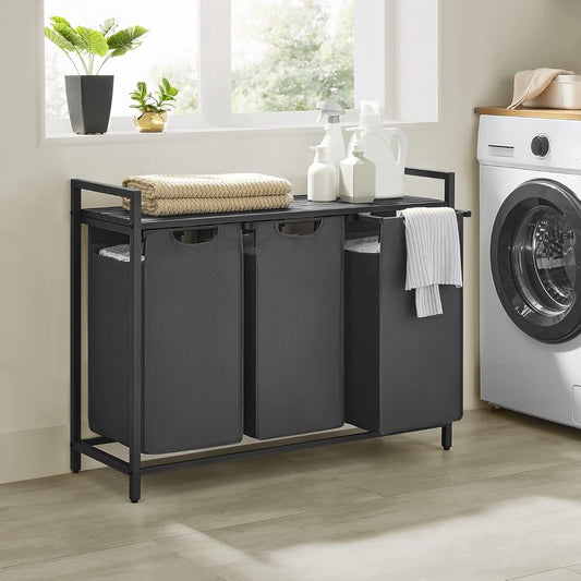 VASAGLE Black Laundry Basket, 3 Compartments 2