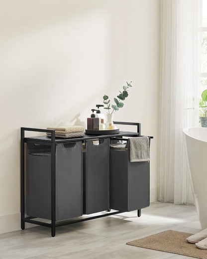 VASAGLE Black Laundry Basket, 3 Compartments 2