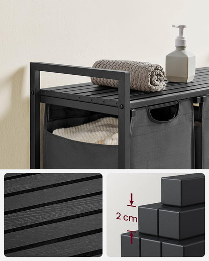 VASAGLE Black Laundry Basket, 3 Compartments 2