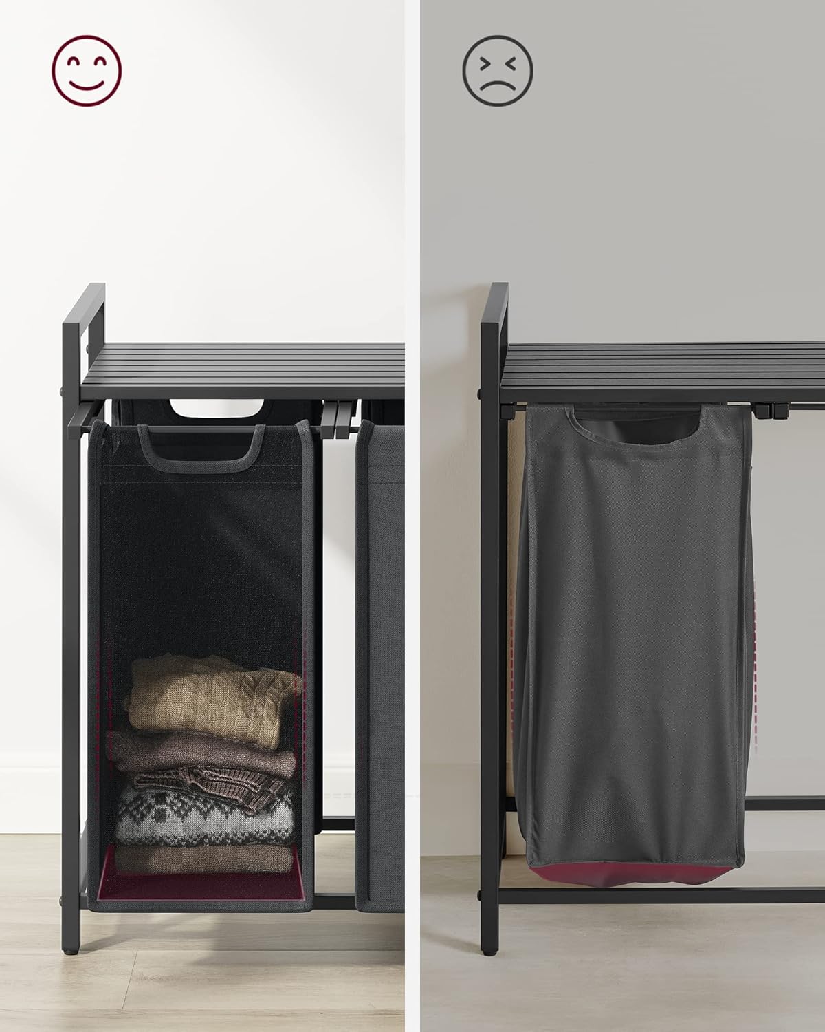 VASAGLE Black Laundry Basket, 3 Compartments 2