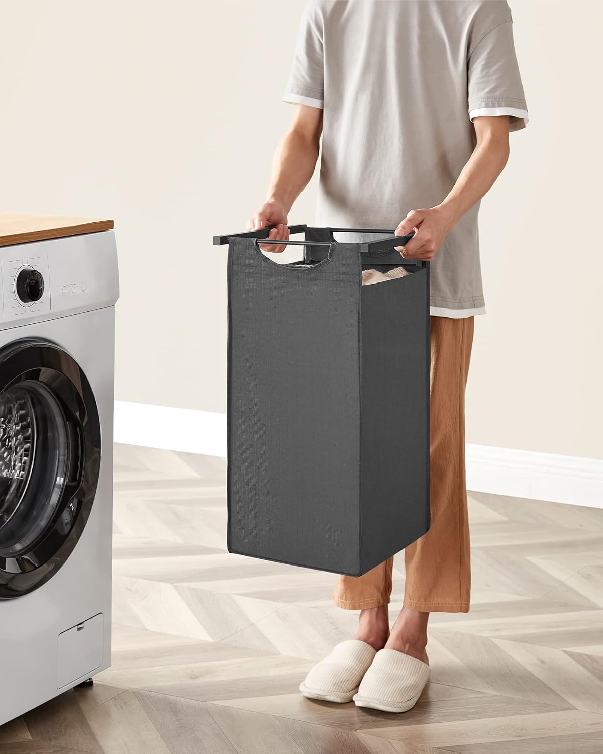 VASAGLE Black Laundry Basket, 3 Compartments 2