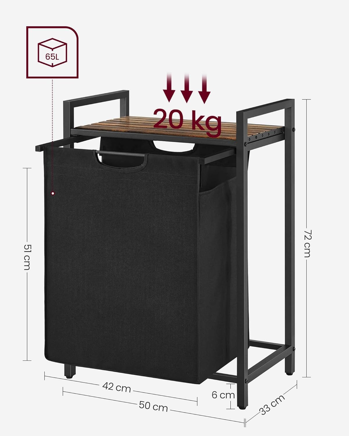 VASAGLE Black Laundry Basket