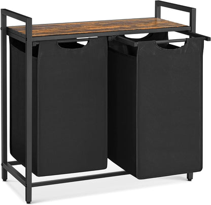 VASAGLE Black Laundry Basket, 2 Compartments